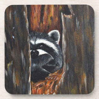 Mama and Baby Raccoon Painting Coaster