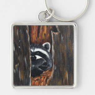 Mama and Baby Raccoon Painting Keychain