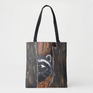 Mama and Baby Raccoon Painting Tote Bag