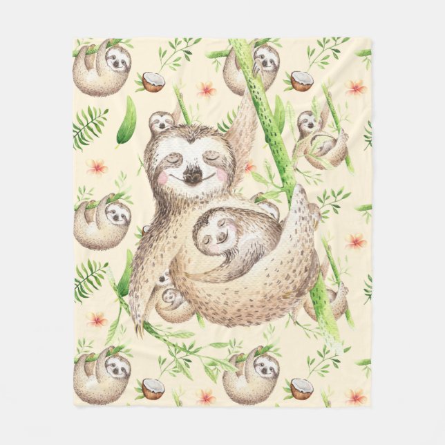 Mama and Baby Sloth Fleece Blanket (Front)
