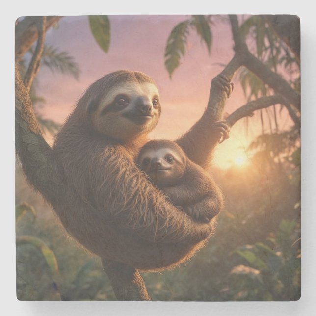 Mama and Baby Sloth Stone Coaster (Front)