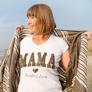 Mama and heart in Leopard Print with custom names T-Shirt