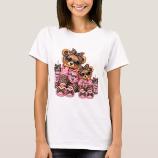 Mama and Mini Leopard Print Teddy Bear Matching T-Shirt