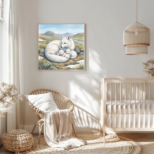 Mama Arctic Fox and Kits Nursery Poster (Creator Uploaded)