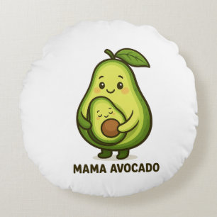 Mama Avocado with Baby – Cute Cartoon Design Round Pillow