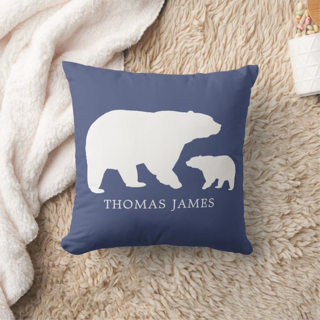 Mama Baby Bear Blue Throw Pillow (Blanket)