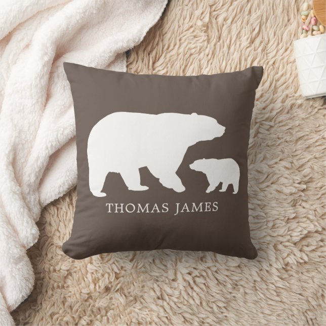 Mama Baby Bear Brown Throw Pillow (Blanket)