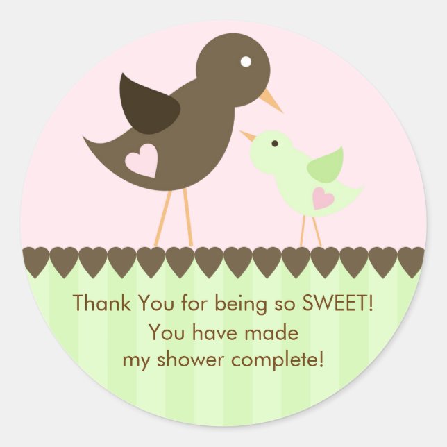 Mama & Baby Bird Baby Shower Sticker (Front)