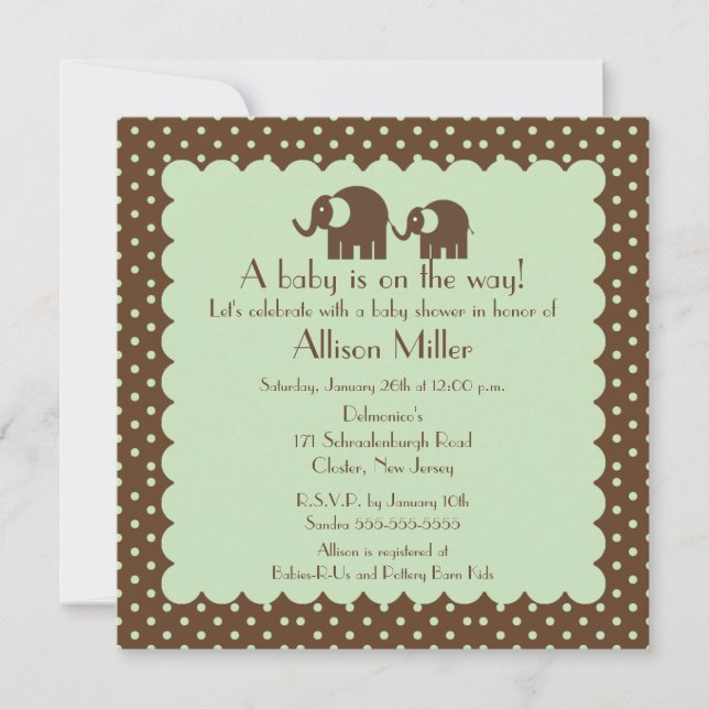 Mama & Baby Elephant Baby Shower Invitation (Front)