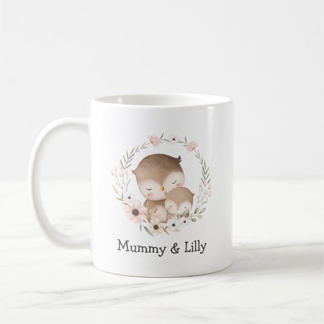 Mama & Baby Owl – Personalized Family Coffee Mug (Left)