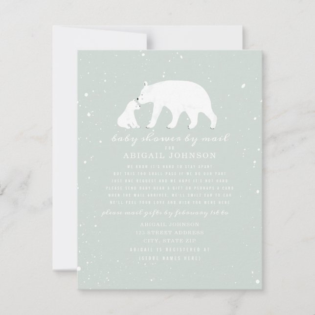 Mama + Baby Polar Bear Boy Baby Shower By Mail Invitation (Front)