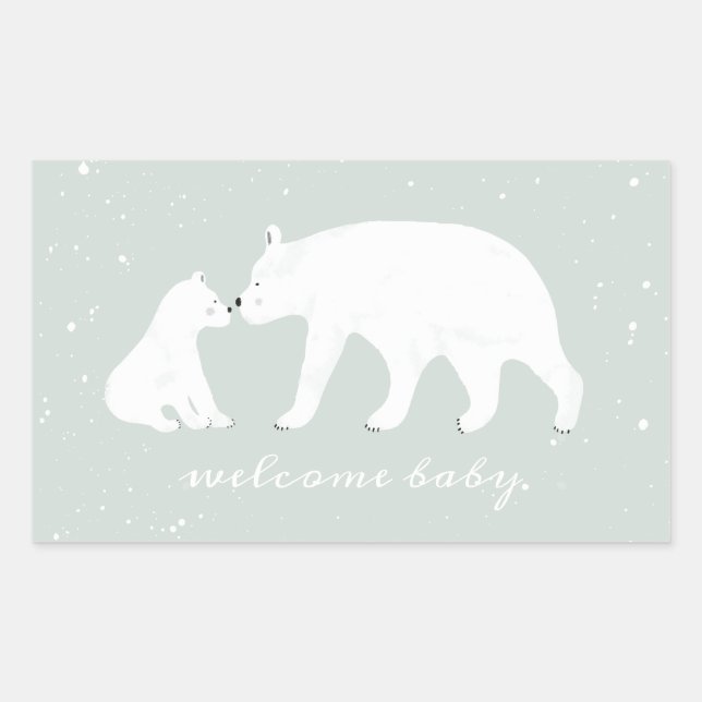 Mama Baby Polar Bear Winter Snow Blue Baby Shower Sticker (Front)