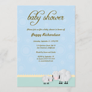 Mama & Baby Sheep Baby Shower Invite: Blue Invitation