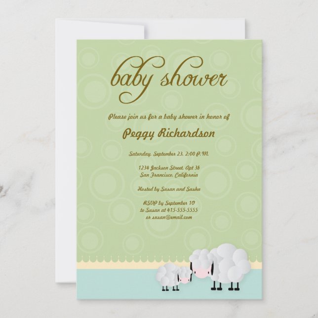 Mama & Baby Sheep Baby Shower Invite: Green Invitation (Front)