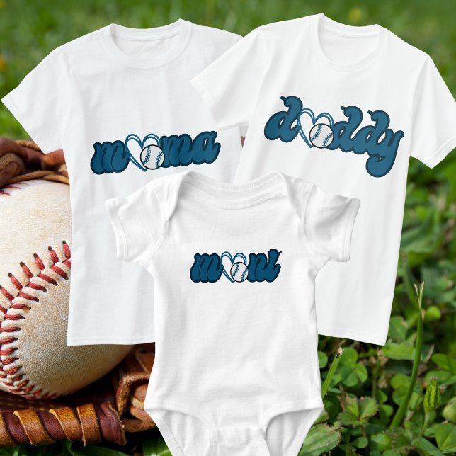 Mama Baseball Family Matching Blue Typography T-Shirt (Creator Uploaded)