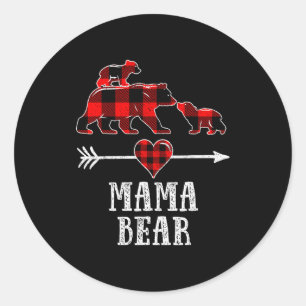 Mama Bear 2 Cubs Shirt, Christmas Mama Bear Plaid  Classic Round Sticker