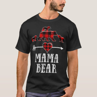 Mama Bear 3 Cubs Shirt, Christmas Mama Bear Plaid  T-Shirt