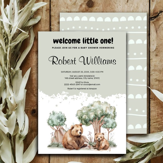 Mama bear adventure awaits baby shower invitation  (Cute mommy bear baby shower invitation , welcome little one)