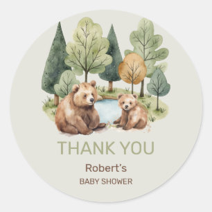 Mama bear adventure awaits baby shower invitation  classic round sticker