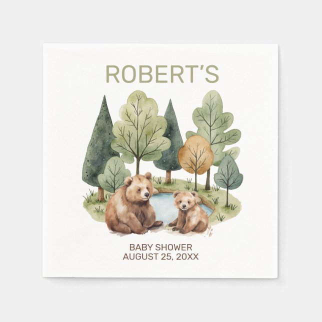 Mama bear adventure awaits baby shower invitation  napkin (Front)
