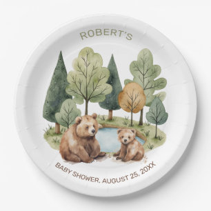 Mama bear adventure awaits baby shower invitation  paper plate