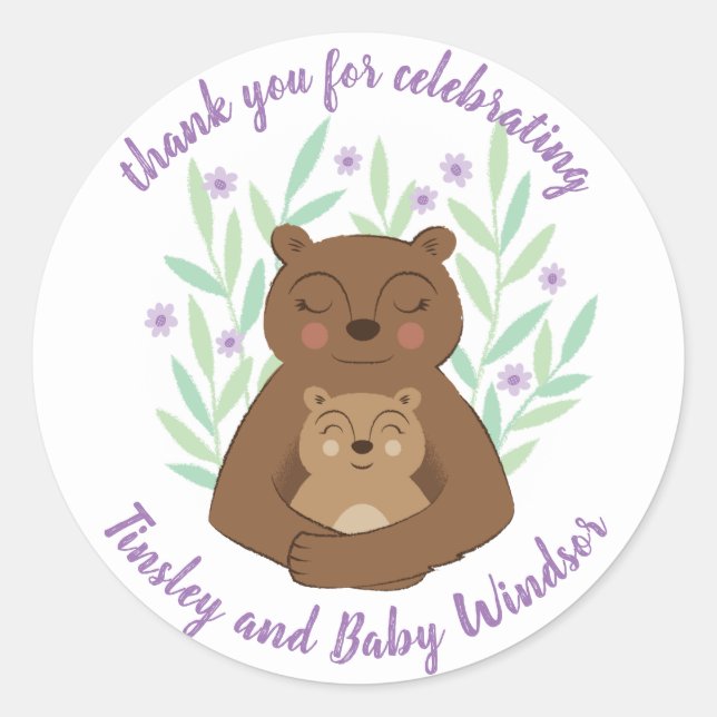 Mama Bear and Baby Custom Text Sticker (Front)