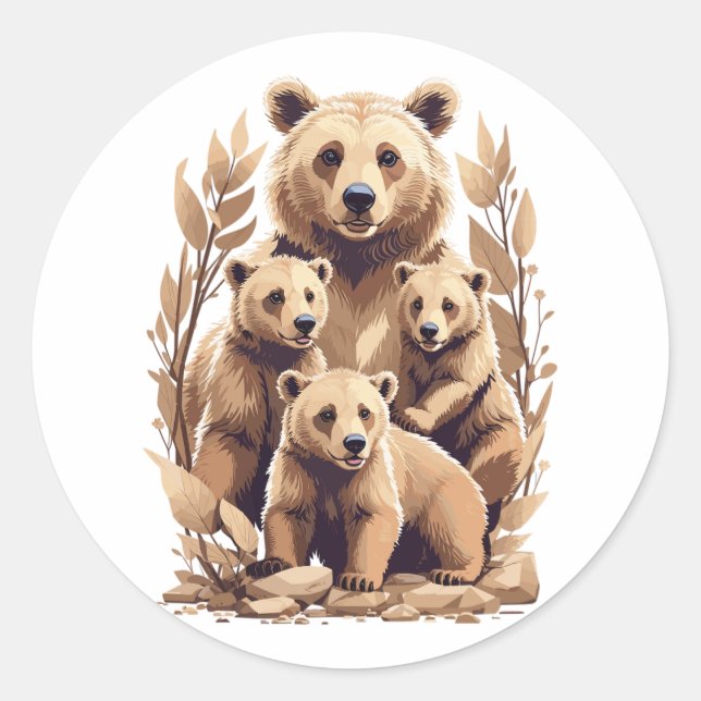 Mama Bear And Her Cubs - Wild Love Classic Round Sticker (Front)