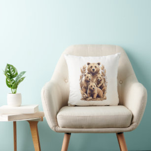 Mama Bear And Her Cubs - Wild Love Throw Pillow