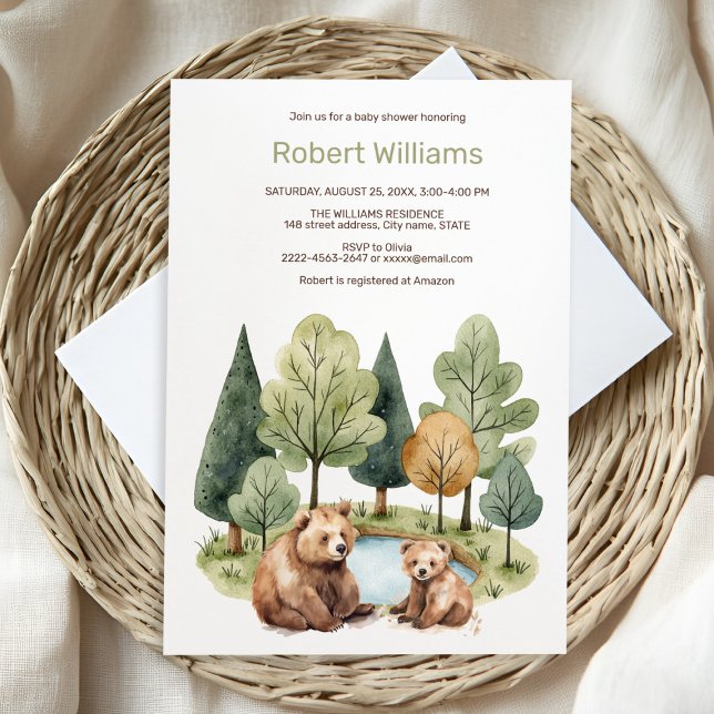 Mama bear aventure attend une invitation baby show (“Adorable Watercolor Mama & Baby Bear Invitation – Perfect for a Woodland Baby Shower!”)