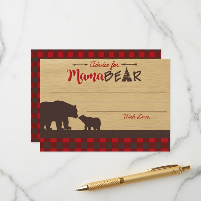 Mama Bear Baby Shower Advice for Mommy Cards (Front/Back In Situ)