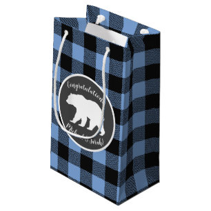 Mama Bear Baby Shower Woodland Lodge Boy Blue Small Gift Bag