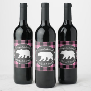 Mama Bear Baby Shower Woodland Lodge Girl Pink Wine Label