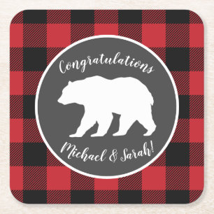 Mama Bear Baby Shower Woodland Lodge Square Paper Coaster