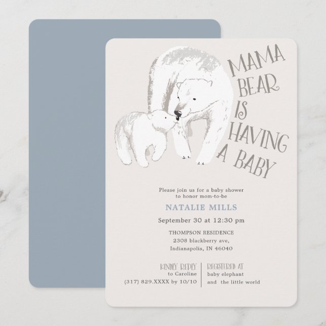 Mama Bear Blue Boy Baby shower Invitation (Devant / Derrière)