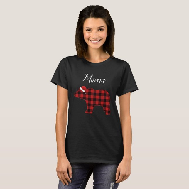 Mama Bear Buffalo Family Chrismtas Pajama T-Shirt (Front Full)