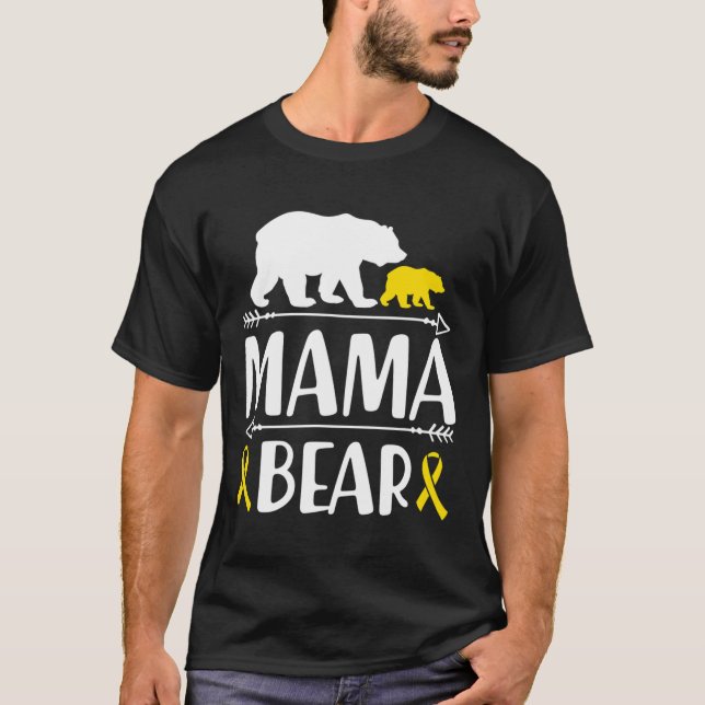 Mama Bear Childhood Cancer Awareness Mom Of A Warr T-Shirt (Front)