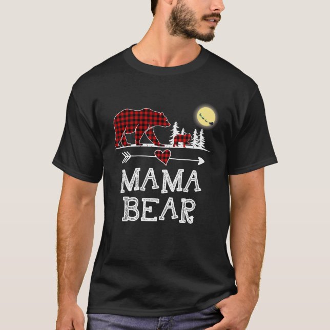 Mama Bear Christmas Pajama Red Plaid Buffalo for m T-Shirt (Front)