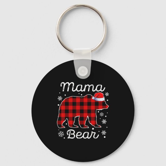 Mama Bear Christmas Pyjamas Red Plaid Buffalo Fami Keychain (Front)