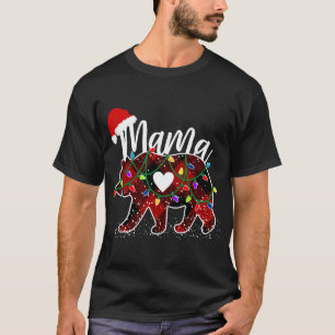 Mama Bear Christmas Red Buffalo Plaid with Santa H T-Shirt
