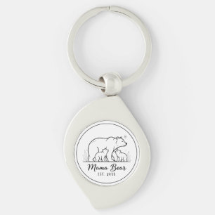 Mama Bear EST 2025 Circle Logo Line Art Keychain