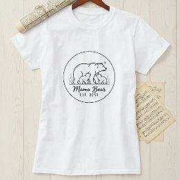 Mama Bear EST 2025 Circle Logo Line Art T-Shirt