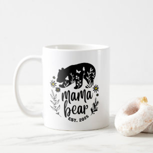 Mama Bear Floral Black And White Typography Gift Coffee Mug