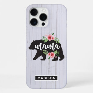 Mama Bear Floral Rustic Wood iPhone 16 Pro Max Case