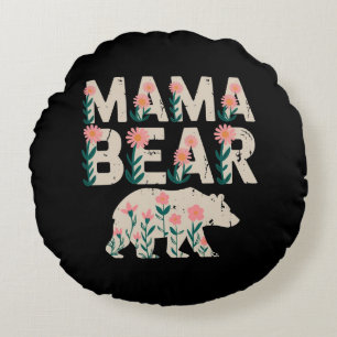 Mama Bear – Floral Strength and Love Round Pillow