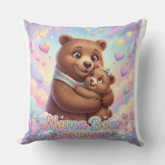 Mama Bear Forever Cute Cub Hug Pastel Rainbow Thro Throw Pillow