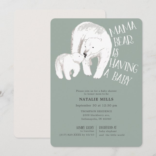Mama Bear Green Neutral Baby Shower Invitation (Front/Back)