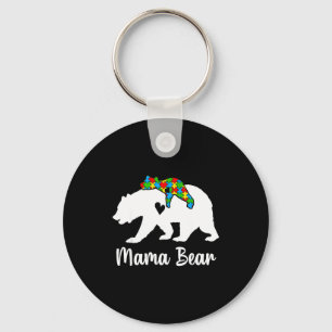 Mama Bear Love Support Autism Awareness Bear Famil Keychain