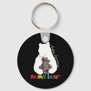 Mama bear love support autism awareness puzzle bea keychain