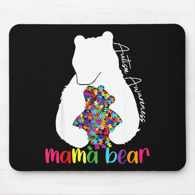 Mama bear love support autism awareness puzzle bea mouse pad (Front)