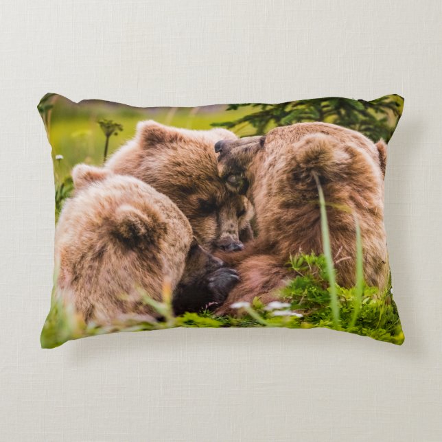 Mama bear nursing her two cubs, Lake Clark Nationa Accent Pillow (Front)